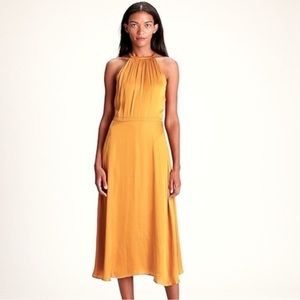 NWT Banana Republic Satin Halter Neck Midi Dress Golden Yellow Size 4